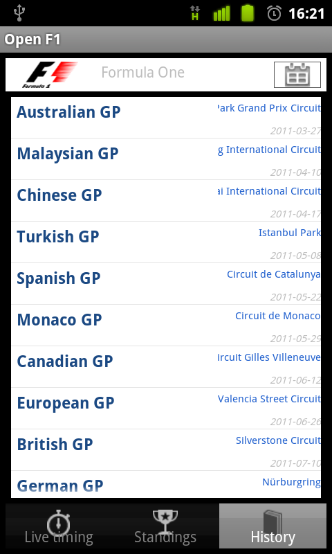 F1 Live history screenshot