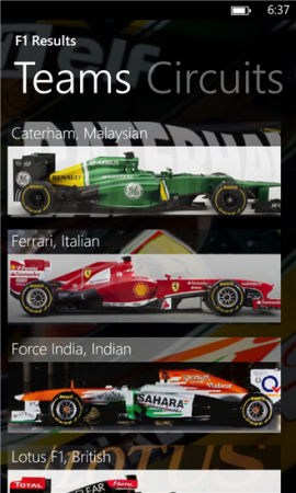 F1 Results screenshot