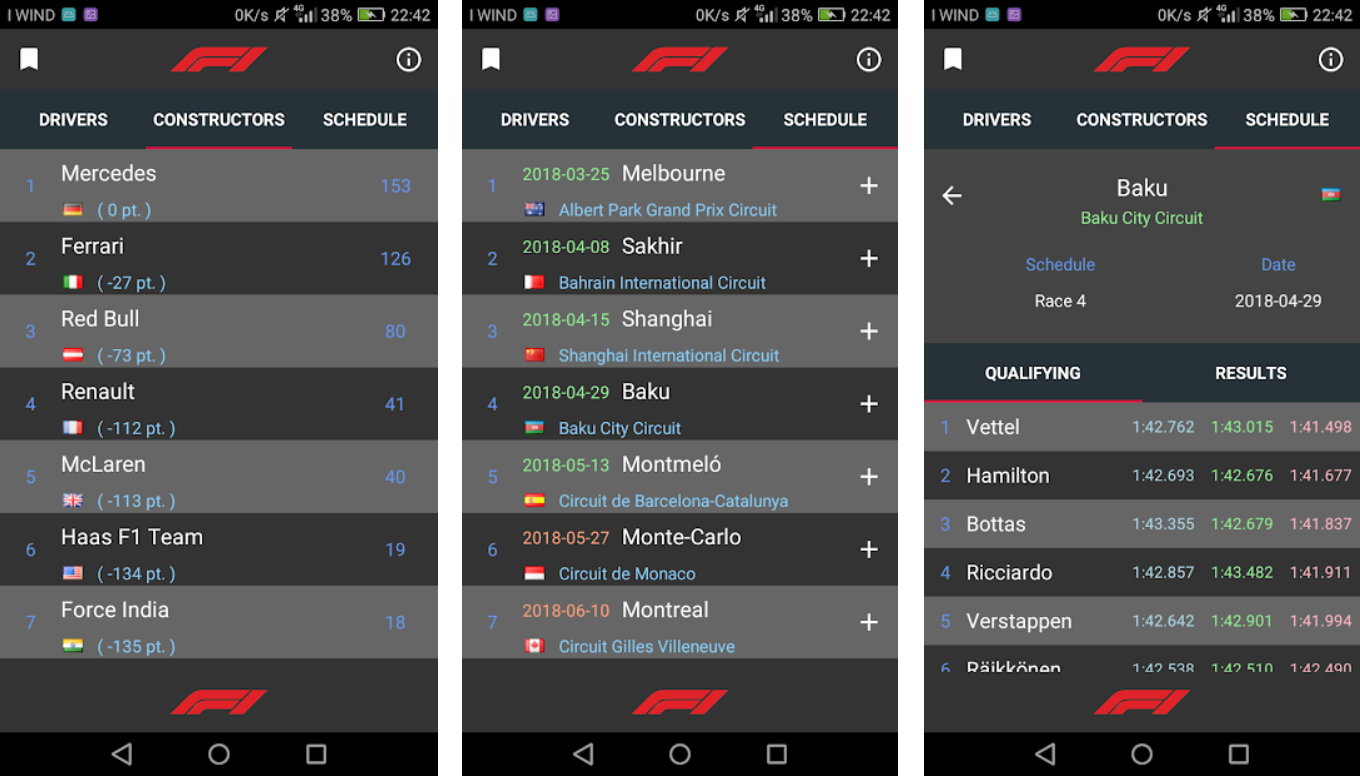Formula 1 Stat app screenshot